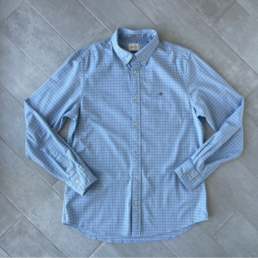 Gant Light Blue Plaid Button-Down Shirt